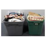 Tote of Assorted Clothes & Tote of Throw Pillows