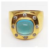 Gold Plated Ring with Large Blue Stone; Size 9