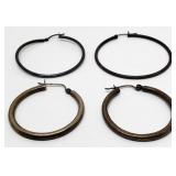 Large & Medium Silver Hoop Earrings; Grams 10.1