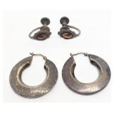 Silver Hoop Earrings & Screw On Earrings; 9.9 Gram