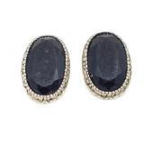 Silver Earrings with Black Stones; 9.6 Grams