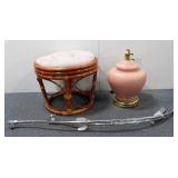 Vintage Lamp, Wicker Ottoman, Delta Shower Rods