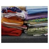 Handmade Red Quilt & Assorted Sewing Fabrics