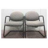(2) Grey Metal & Fabric Waiting Room Chairs