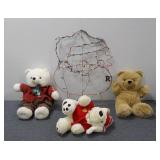 (3) Christmas Stuffed Bears & Santa Decor