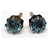 14K Gold Earrings with Blue Gem; .64 Grams