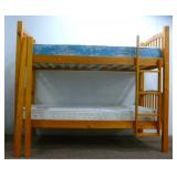 Light Oak Twin Wooden Bunk Bed w/ Mattresses