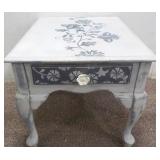 Hand-Painted & Refinished Side Table w/ Drawer