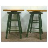 (2) Light Oak/Forest Green Spinning Bar Stool