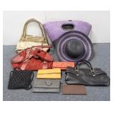 3 Purses, 4 Wallets, Matching Straw Hat and Bag