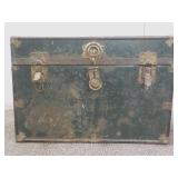 Antique Green Trunk with Internal Storage Bin