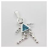 Sterling Silver  Aquamarine CZ Pendant