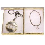 Elle Key Chain & Pink Heart Gem Bracelet