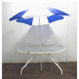 White Glass Patio Table w/ Umbrella