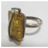 Handmade in Alaska Amber/Silver Ring Size 7