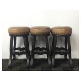 (3) Wood Bar Stools With Cushions