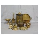 Brass Trinkets, Bowl, Platter, Clocks, & More