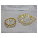 (2) Yellow & Clear Glass Décor