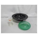 (3) Glass Pieces, Black & Green Bowl, & More