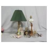 (2) Lamps; Crystal Globe & Brown Globe