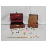 (1) Jewelry Box With Key, (1) Wooden Box, Jewelry
