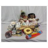 (4) Cloth Dolls, Stained Glass Window, & More