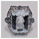 14KG Auquamarine Dimond Ring, Size 7.5