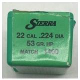 (100Bullets) Nof Sierra 22Cal .224 Dia 53gr HP