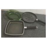 Green Dish & (2) Skillets