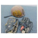 Horse Racing Helmet & (2) Baseball Gloves