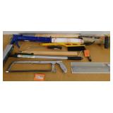 Assorted Tools: Calking Gun, Hack Saw, Tape Liner