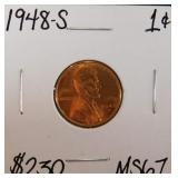 1948 S Wheat Penny MS 67