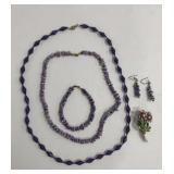 Purple Necklace Set W/ Matching Earrings & Broach