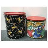 Two Large Christmas Popcorn Tins