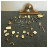 Antique Clock, Silverware, & Magnets