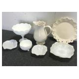 Milk Glass Dishes, Pitcher, Plate