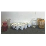 (9) White Mugs & (4) Vases