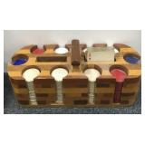 Wooden Poker Chip Caddy W/Chips & Deck Of Cards