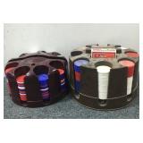 (2)Poker Chip Caddies,Poker Chips & Deck Of Cards
