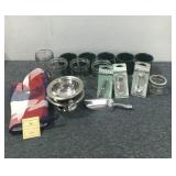 (5) Cups, (4) Mason Jars & Small Utensils