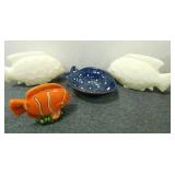 (3) Fish Candles, (1) Fish Ash Tray