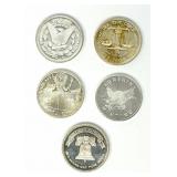 (5) 1 Troy oz. .999 Fine Silver Rounds