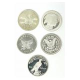 (5) 1 Troy oz .999 Fine Silver Rounds