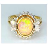 $2,900 Value Opal, Diamond, Diamond & Gold Ring