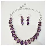 $3860CND Silver Amethyst Earring And Necklace 18'