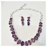 $3860CND Silver Amethyst Earring And Necklace 18"