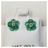 $600CND 14K  Diamond With Green Agate Earrings