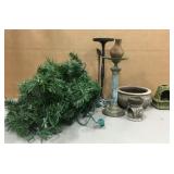 Candle Holders, Wood Bowl, & Christmas Wreath Candle Holders, Wood Bowl, & Christmas Wreath