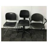 (3) Black Office Chairs On Wheels