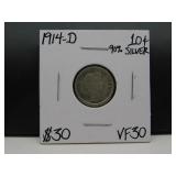 1914-D Barber Silver Dime VF30 (AA) 1914-D Barber Silver Dime VF30 (AA)